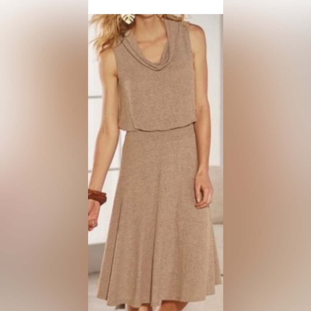 New*Soft Surroundings’Kerry’Cowl Neck Swing Midi Pullover Dress~Tal Medium~tan